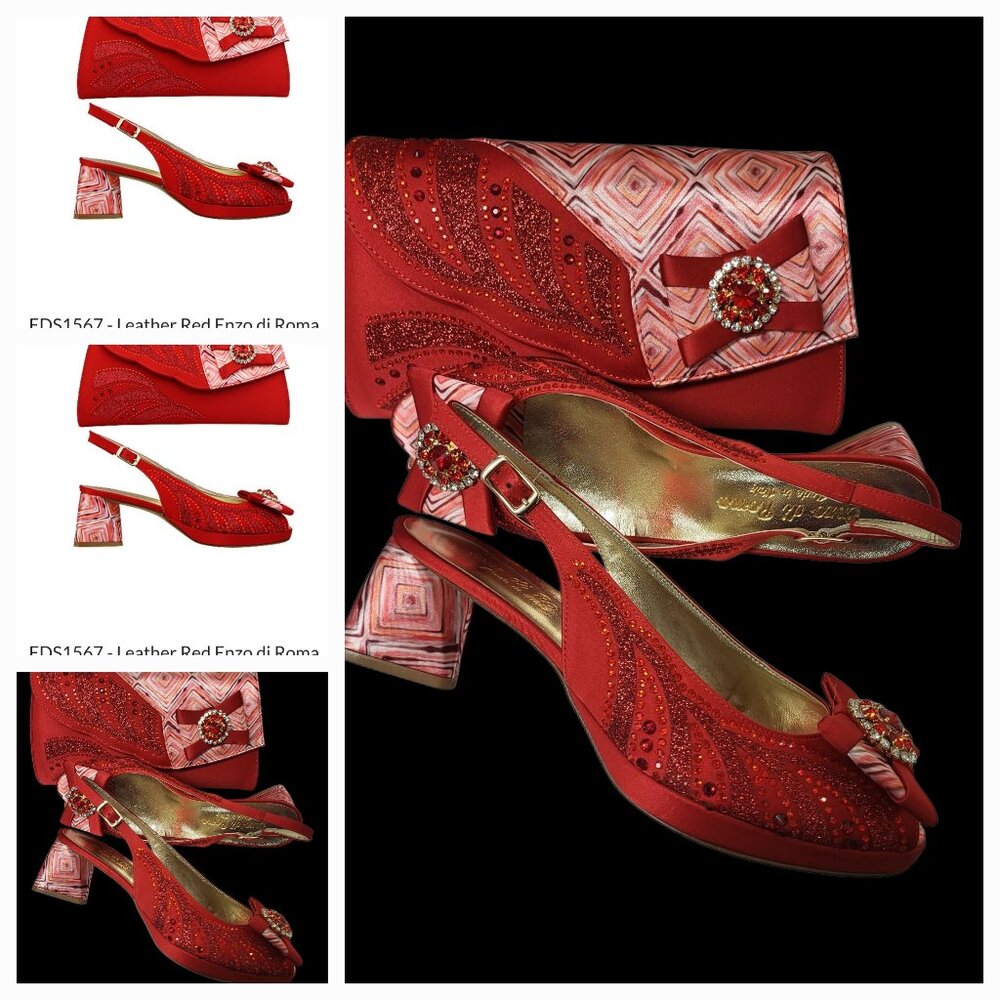 Leather Red ENZO di  ROMA Italian Shoe and Bag set